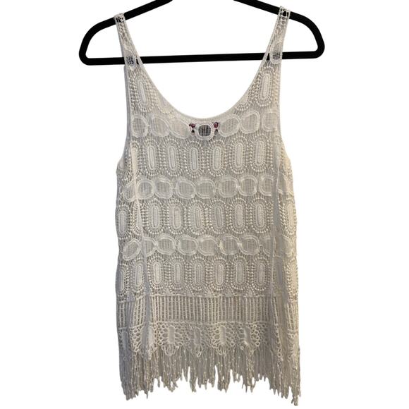 Say What? Tops - Say What? Ivory Crochet Tank Top Fringe Hem Boho Festival Sleeveless Medium